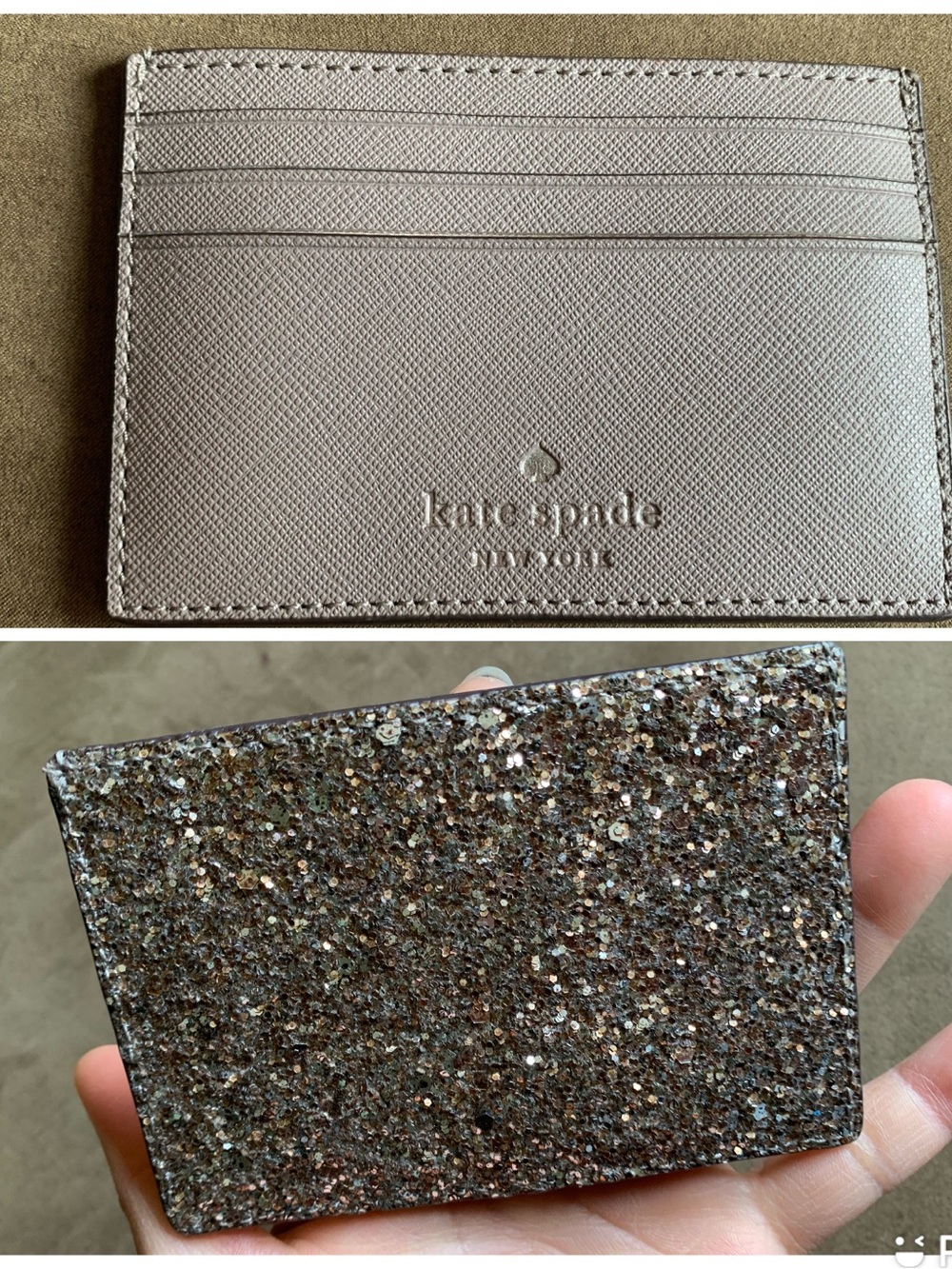 Kate Spade Glitter Credit Card Holder - Taupe Metallic